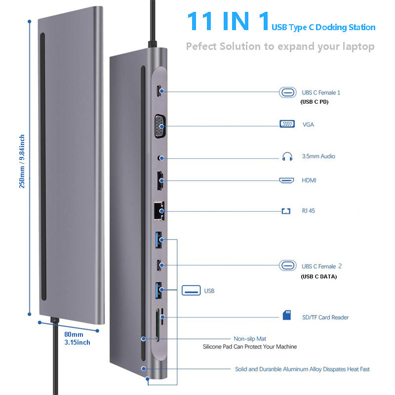 11 in 1 Hub laptop expansion dock